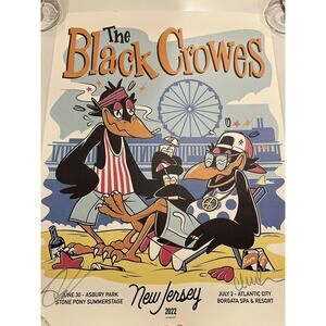 AUTOGRAPHED BLACK CROWES Asbury Park Atlantic City NJ 2022 Screen Print Poster